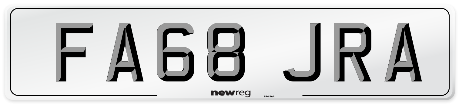 FA68 JRA Number Plate from New Reg